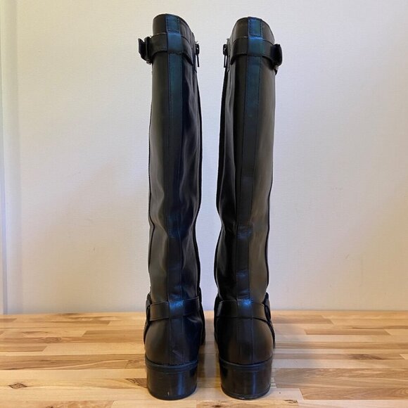 Lauren Ralph Lauren Black Leather Knee-High Margarite Boots Size 9 Buckle Detail - Picture 2 of 16